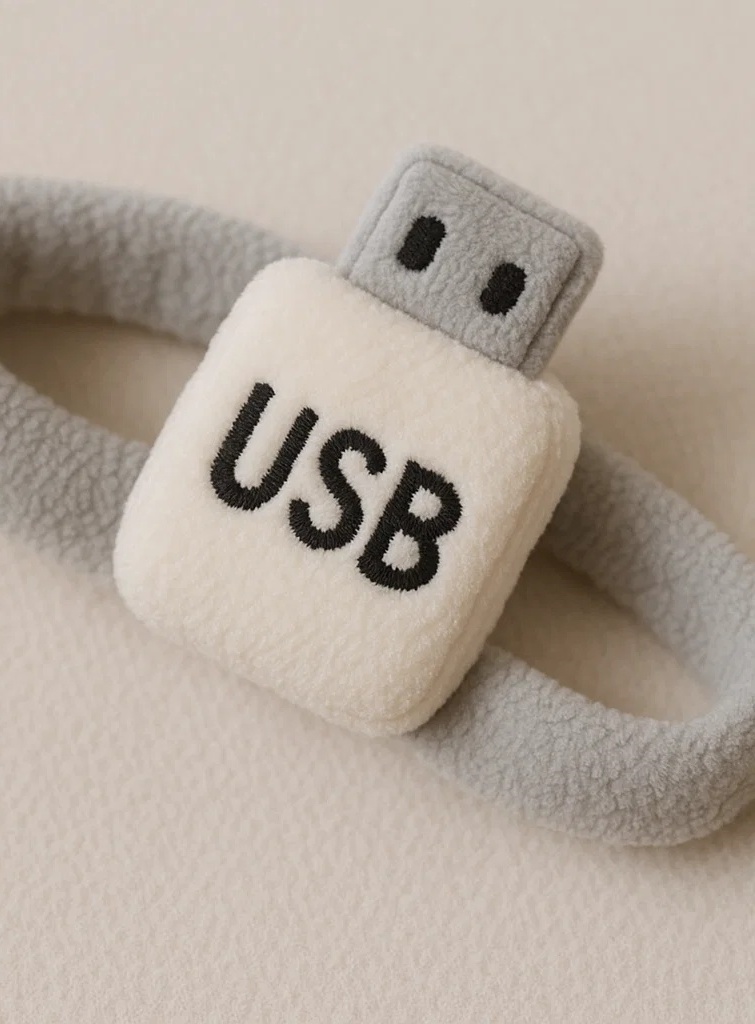 USB Plush Baby Headband – Soft Gray Cartoon Tech Accessory